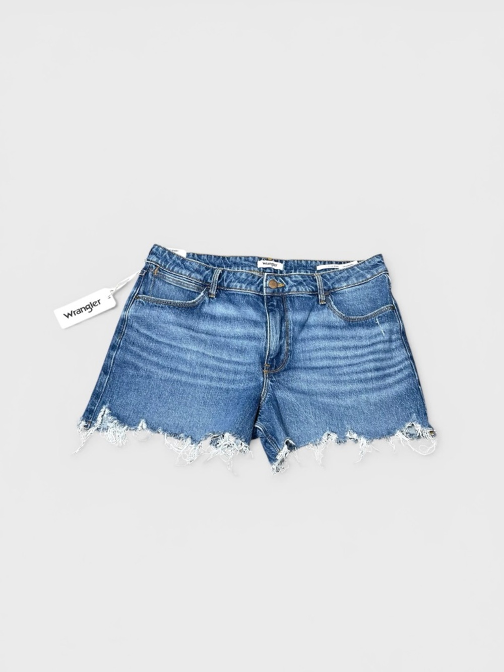 Wrangler Women's Blue Frayed Hem Denim Shorts Size 31 - Picture 2 of 5